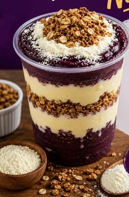 Açaí com Ninho no copo, em camadas